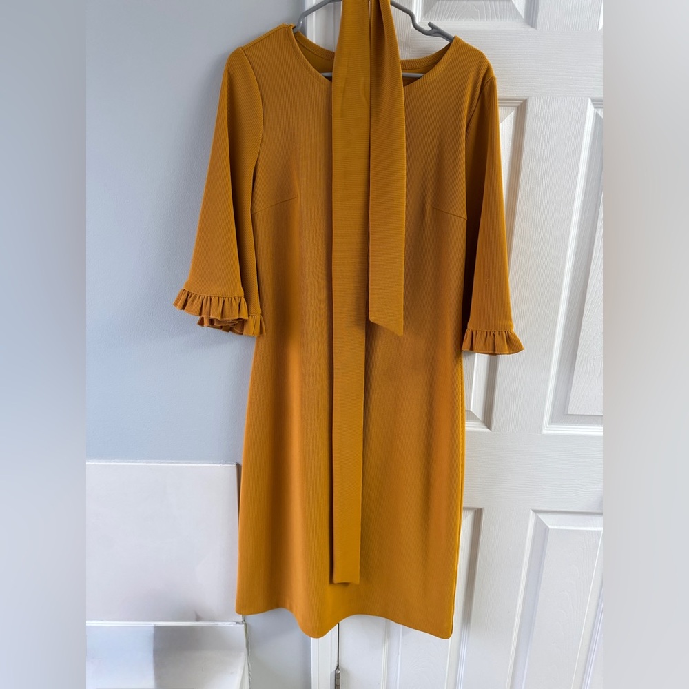 Dainty Jewells Elegant Mustard Yellow Dress with Ruffle Sleeves